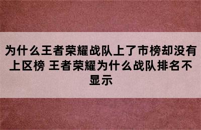 为什么王者荣耀战队上了市榜却没有上区榜 王者荣耀为什么战队排名不显示